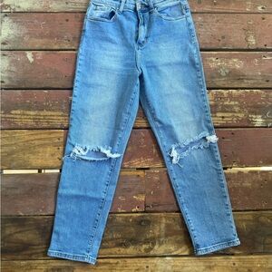 Vibe & Rant Blue High Rise Distressed Straight Leg Jeans